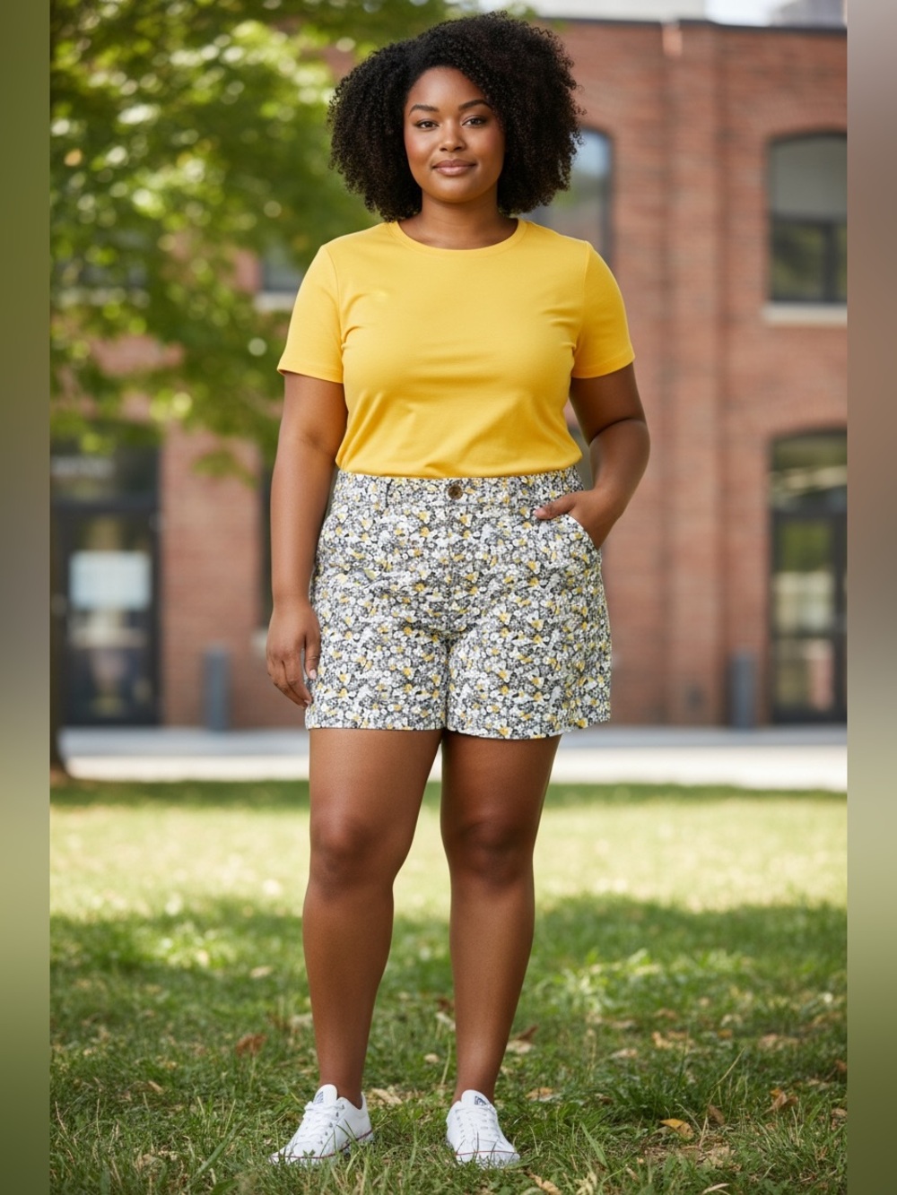 Old Navy Floral Print Bermuda Shorts in White and Yellow